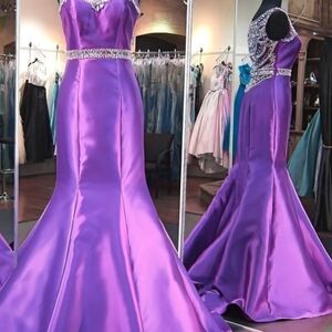 Clarisse Violet Satin Beaded Mermaid Gown Size 13/14